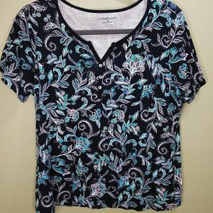 Croft & Barrow 100% Cotton Floral Print Top 1X EUC